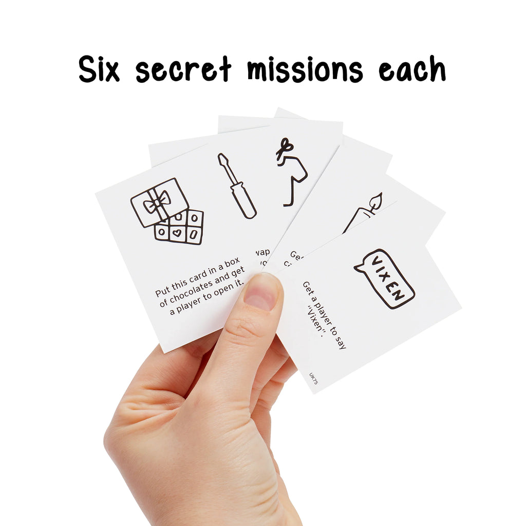 Don't Get Got! is a party game in which each player receives six Christmassy secret missions. The first player to complete three of these missions wins.