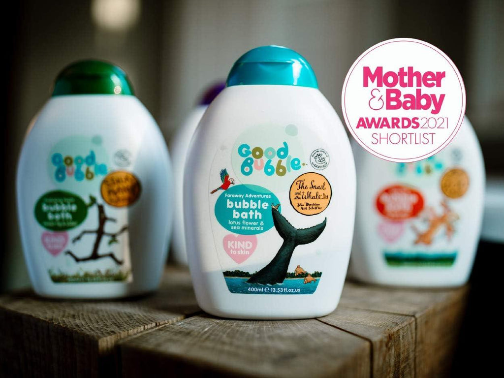 Good Bubble the Snail and the Whale Bubble Bath&nbsp; - a gorgeous bubble bath created with lotus flowers and sea minerals, containing at least 98% naturally derived ingredients to help maintain the skin’s natural moisture. 400ml.