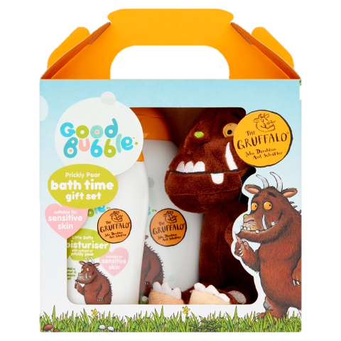 Good Bubble Gruffalo Bath Time Gift Set&nbsp; - a gorgeous gift set featuring Gruffalo Hair &amp; Body Wash, Little Softy Moisturiser and a sweet Gruffalo soft toy - all packaged in a fun gift box.&nbsp;