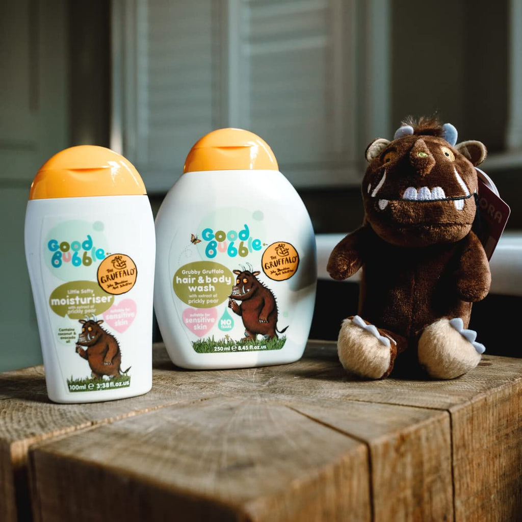 Good Bubble Gruffalo Bath Time Gift Set&nbsp; - a gorgeous gift set featuring Gruffalo Hair &amp; Body Wash, Little Softy Moisturiser and a sweet Gruffalo soft toy - all packaged in a fun gift box.&nbsp;