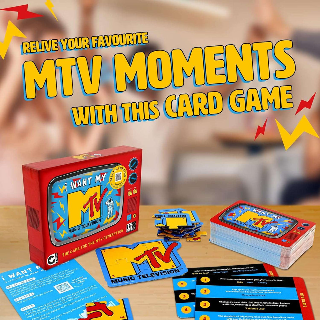I want my MTV music television card game. Revist the 80's, 90's and 00's in this nostalgic MTV trivia game. 