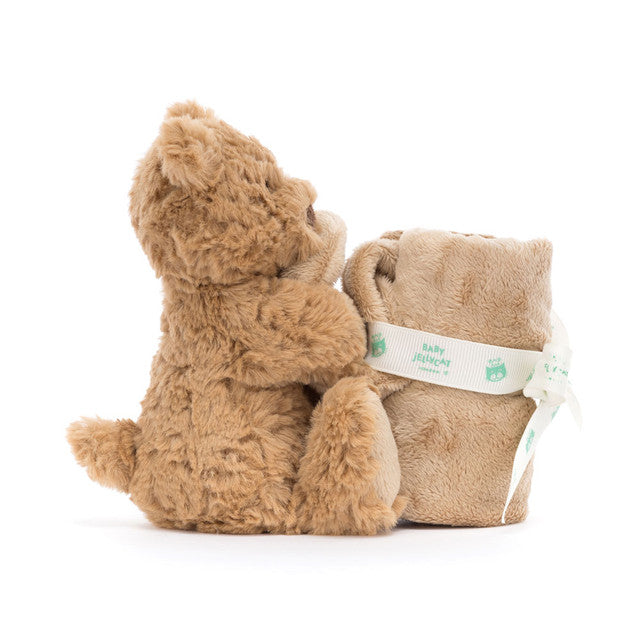 Jellycat Bartholomew Bear Soother STH4BAR. Sold by Say it Baby Gifts - side view
