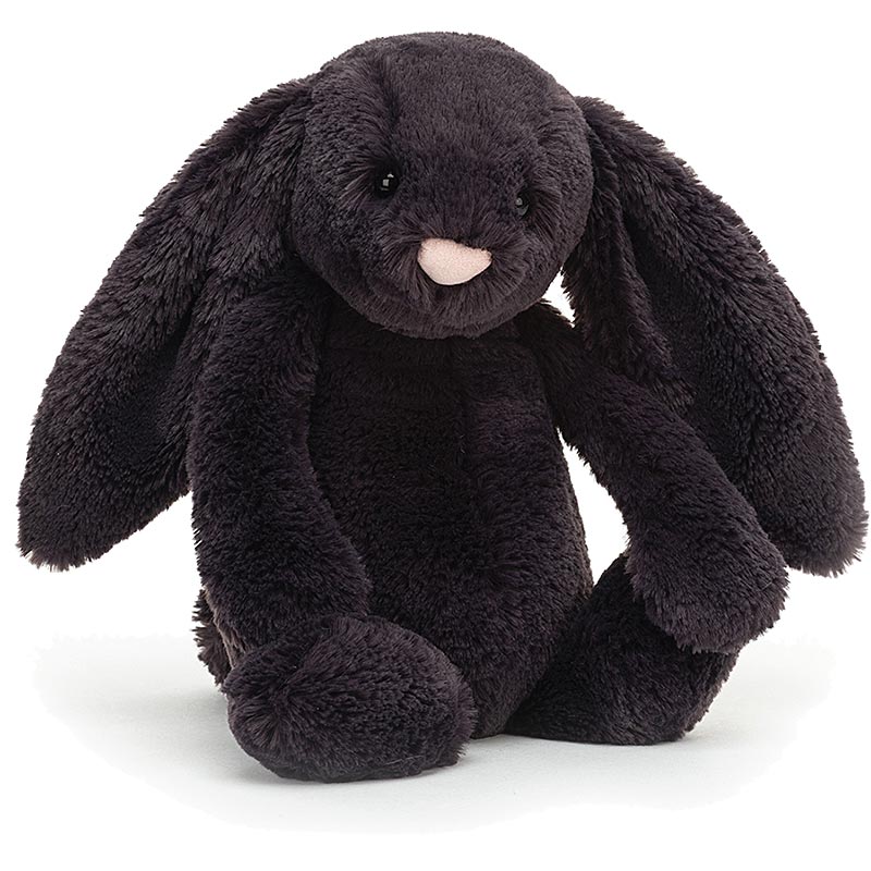 This super soft Jellycat Bashful Inky Bunny has inky-black fur, pastel-pink nose and the cutest bob tail! BASS6INKN Sold by Say It Baby Gifts