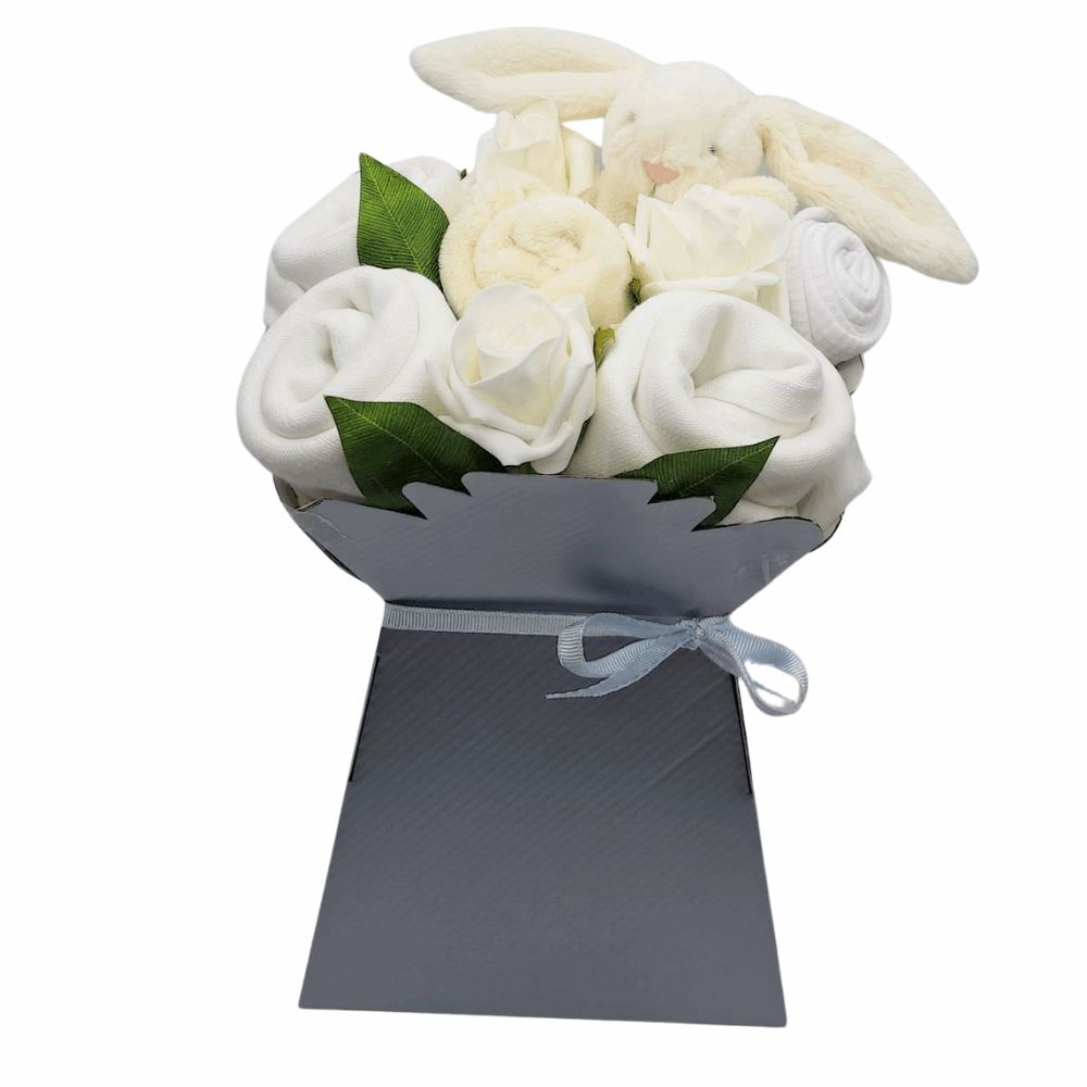 Jellycat Cream Bunny Soother Baby Bouquet - a gorgeous unisex baby gift bouquet.