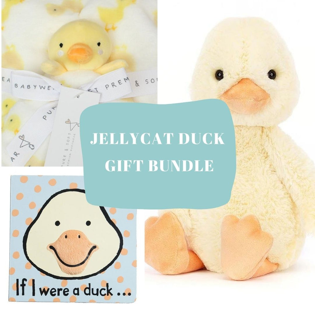 Jellycat Duck Gift Bundle - a gorgeous gift set containing beautiful matching items based on a sweet "Duck" theme. Sold by Say It Baby Gifts