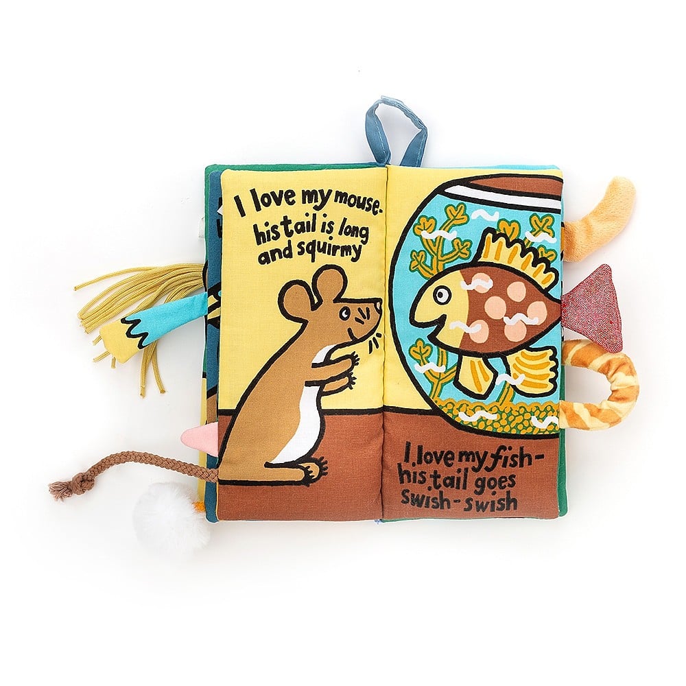 Jellycat Pet Tails Book. BK4PT. This fantastic Pet Tails book by Jellycat is full of bright colours, textures and tails!