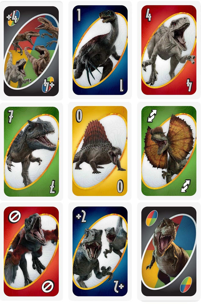 Jurassic World Dominion UNO. Sold by Board Hoarders