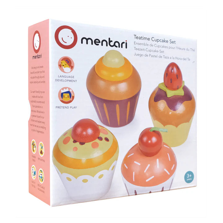 Mentari Tea Time Cupcake Set. Box of mentari Teatime Cupcake Set with colorful cupcakes on a white background