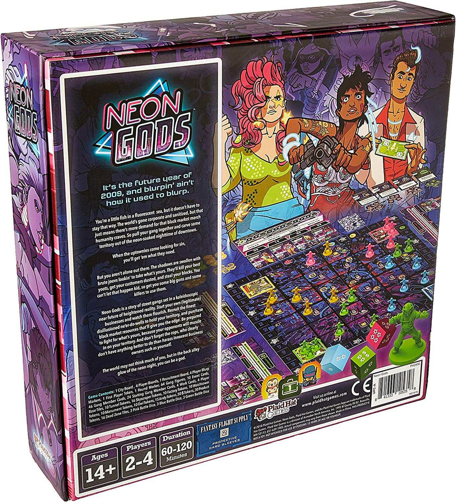 Neon Gods is a story of street gangs set in a kaleidoscopic near future of heightened reality inspired by sci-fi cinema of the 1970s and 1980s. Plaid Hat Games. Sold by Board Hoarders