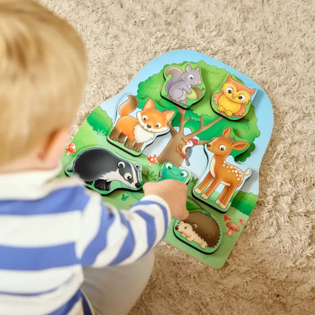 Orchard Toys Woodland Chunky Wooden Puzzle - featuring wooden animals. Child playing