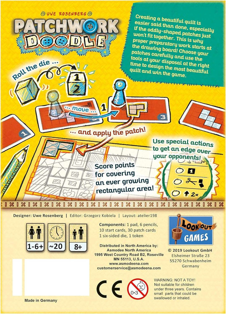 Patchwork Doodle is a roll-and-write version of Patchwork Sold by Board Hoarders