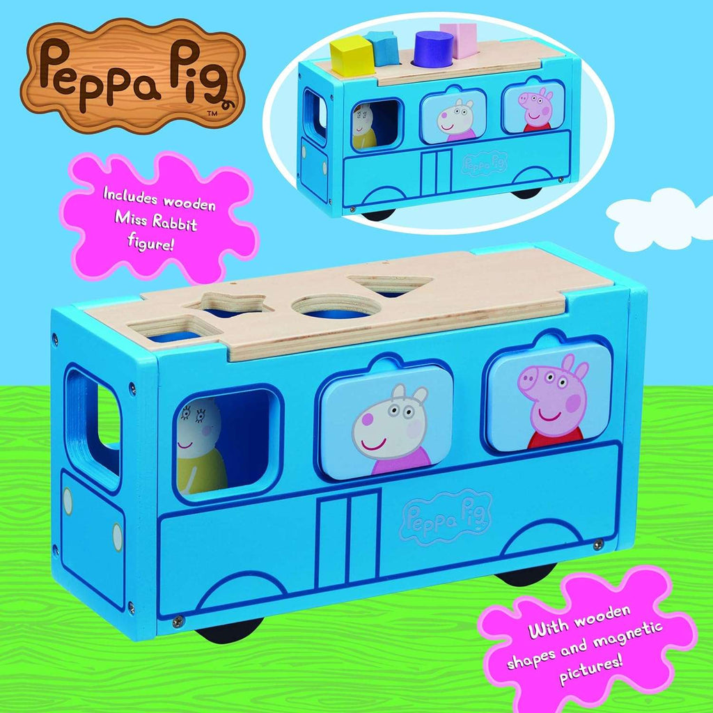 Peppa Pig Wooden School Bus Shape Sorter. Sold by Say It Baby Gifts