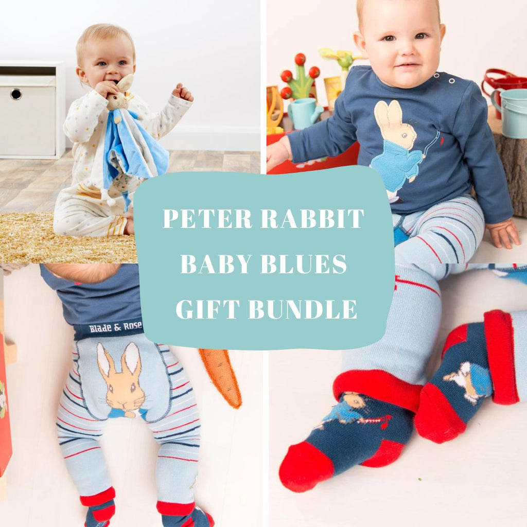 Peter Rabbit Baby Blues Gift Bundle - a gorgeous gift set containing beautiful matching items from the Peter Rabbit collection. Sold by Say It Baby Gifts