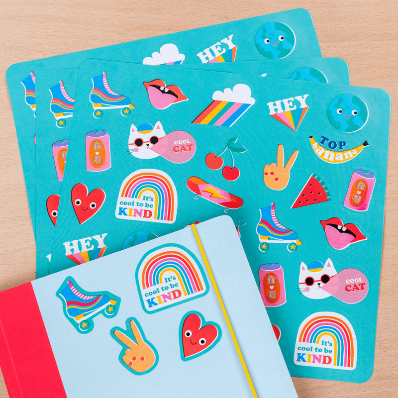 Rex London Top Banana Stickers - Three sheets of colourful stickers from the Top Banana collection including loveheart, cherry and rainbow designs.
