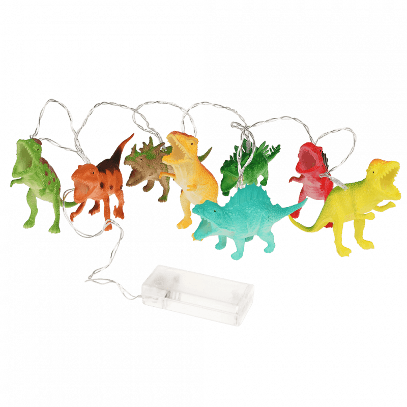 Rex London String of LED Dino Lights - these fab lights features eight colourful dinosaurs, perfect for turning any bedroom into a prehistoric land! Say It Baby Gifts