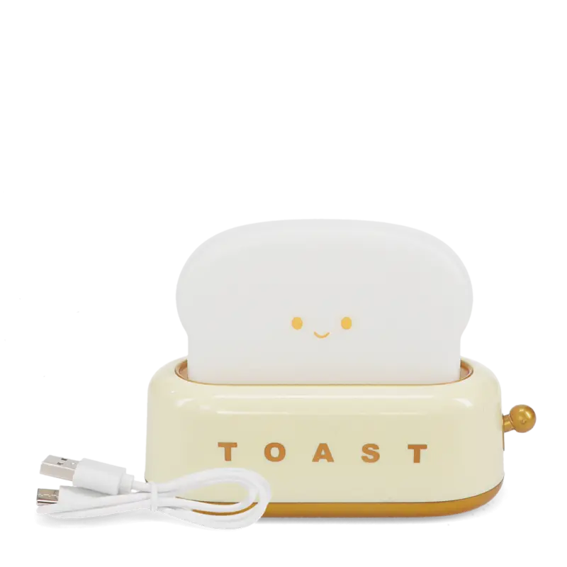 Rex London USB Rechargeable Dimmable Night Light - Kawaii Toaster. Cute toaster-shaped night light with a smiley face on a white background