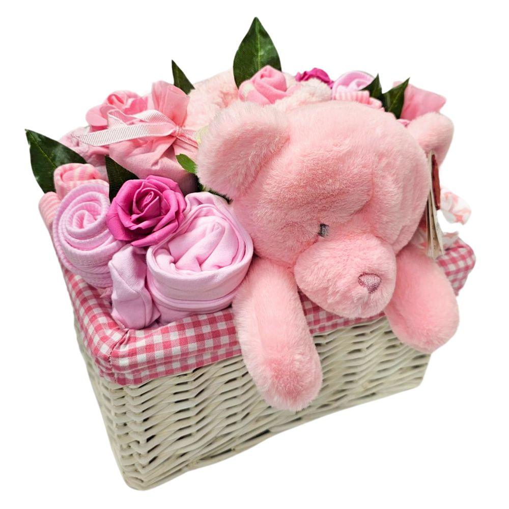 Deluxe Baby Girl Gift Flower Basket by Say It Baby Gifts. Handmade and unique new baby girl gift