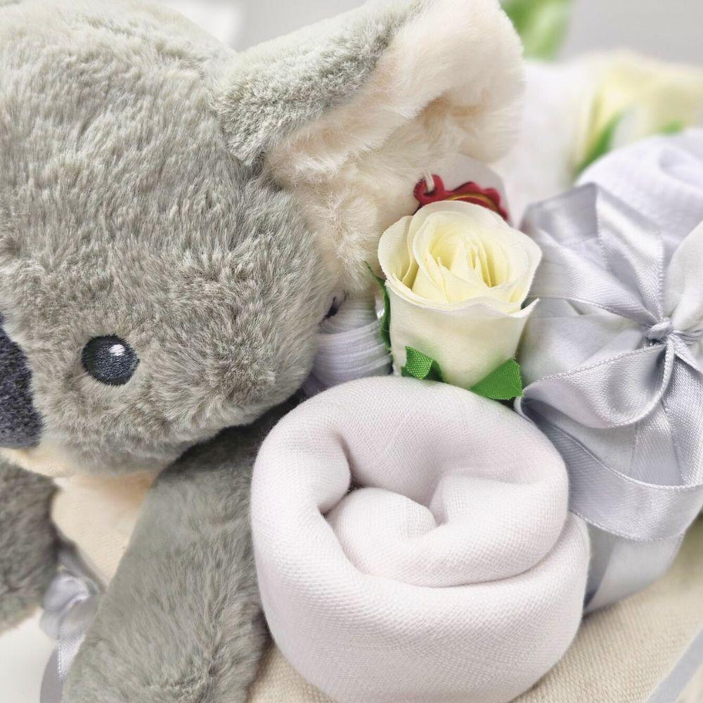 Deluxe Unisex Baby Gift Flower Basket by Say It Baby Gifts. Unisex Baby Basket Gift
