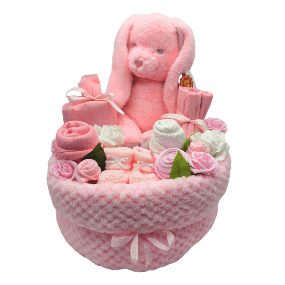 Baby Girl Nappy Cake Bouquet Arrangement - a gorgeous gift bouquet to welcome a new baby girl! Say It Baby Gifts