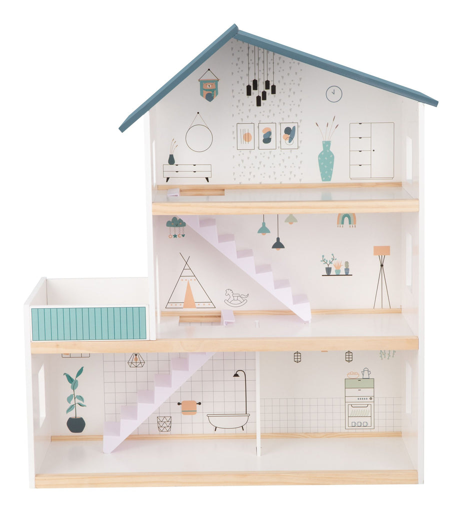 Tooky Toy Wooden Doll House. Complete with accessories. scandi design