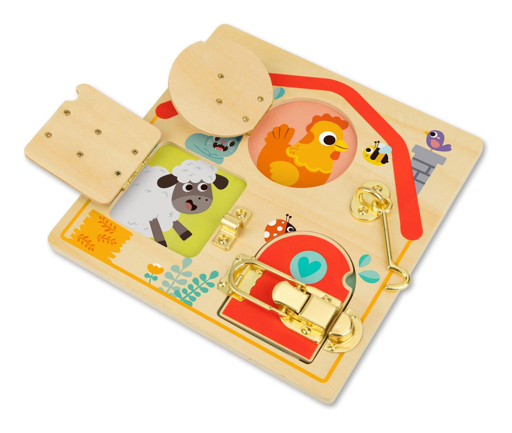Tooky Toys Wooden Latches Activity Board Sold by Say It Baby Gifts