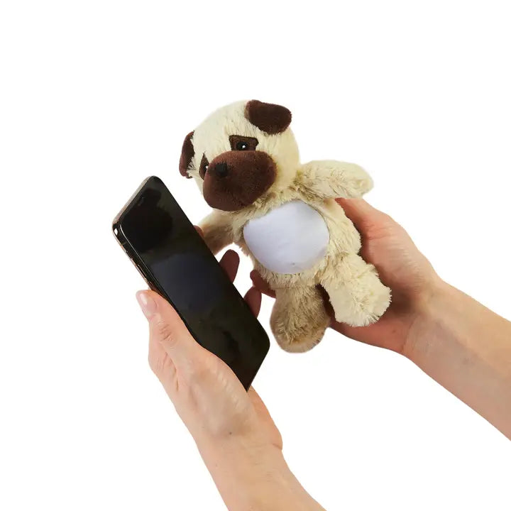 Warmies Dusty Pups Pug - Plush toy dog screen cleaner with phone