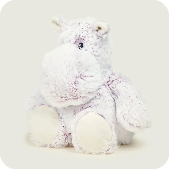Warmies Marshmallow Hippo - lilac coloured hippo soft toy - side