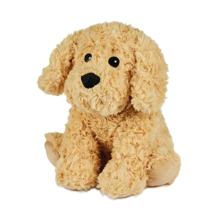 Warmies Mini Cockapoo - golden stuffed dog toy on a white background