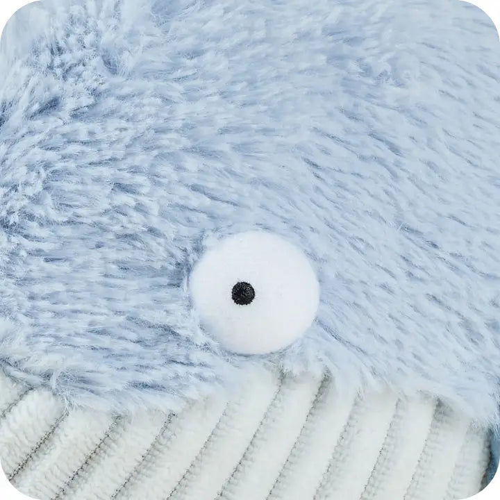 Warmies Pufferfish - Close-up of a blue and white plush toy with a big eye