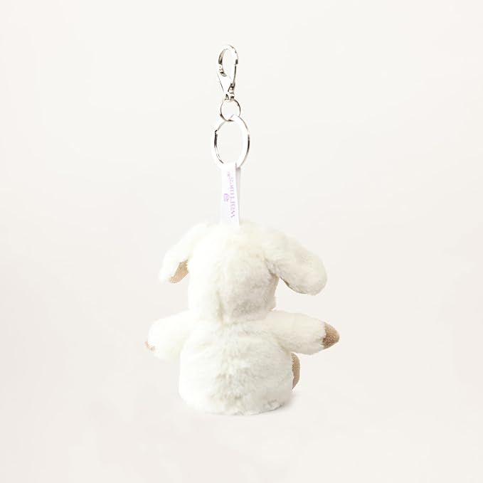 Warmies Puppy Bag Charm - White fluffy keychain on a white background