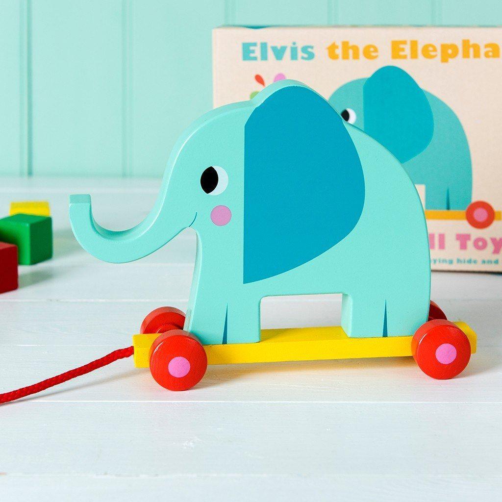 Elvis The Elephant Wooden Pull Toy - Say It Baby 