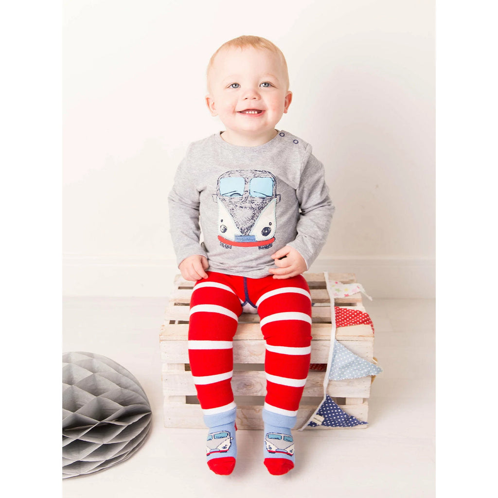 Blade & Rose Campervan Leggings - bold, bright and fun! These fab leggings have red and white stripes with a white bum featuring a fun campervan - perfect for adventure!