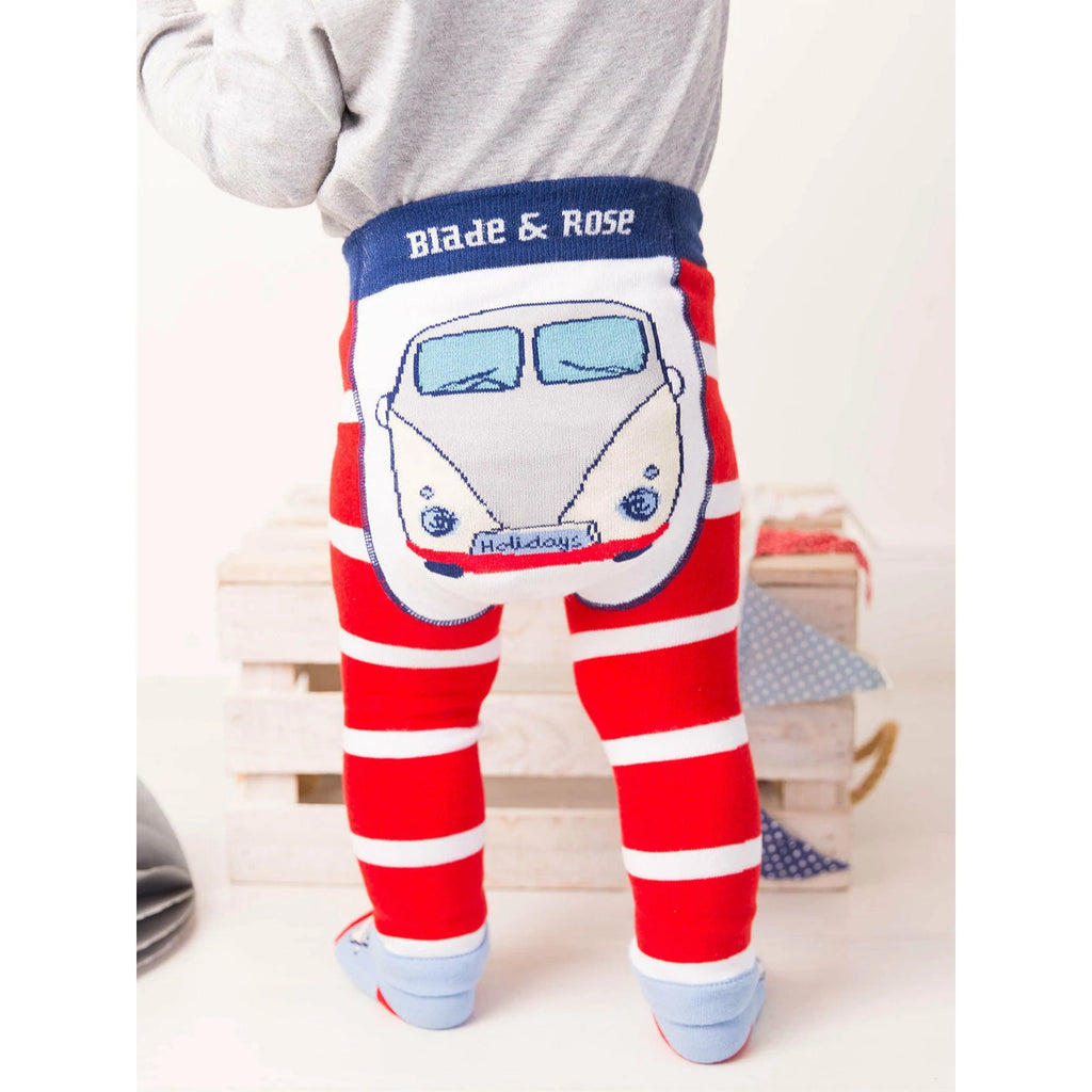 Blade & Rose Campervan Leggings - bold, bright and fun! These fab leggings have red and white stripes with a white bum featuring a fun campervan - perfect for adventure!