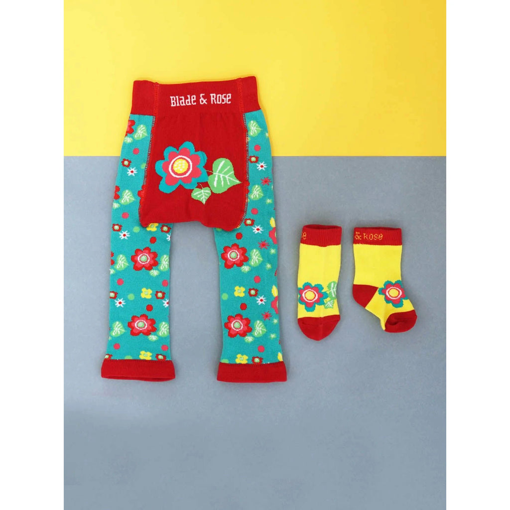 Blade & Rose Floral Garden Leggings - bold, bright and fun! These fab leggings feature a gorgeous foral pattern on a bright teal background, with a contrasting magenta pink bum.
