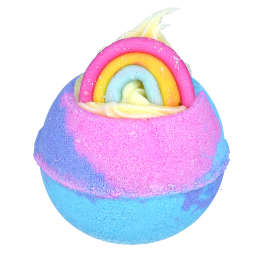 This Bomb Cosmetics Rainbow Vibes Bath Bomb combines pure Ylang Ylang and Geranium essential oils to create an uplifting fruity scent. 160g. Sold by Say It Baby Gifts