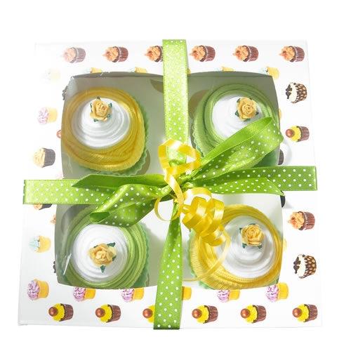 Box of Four Delicious Baby Sock Cupcakes - Green-Yellow - Say It Baby 
