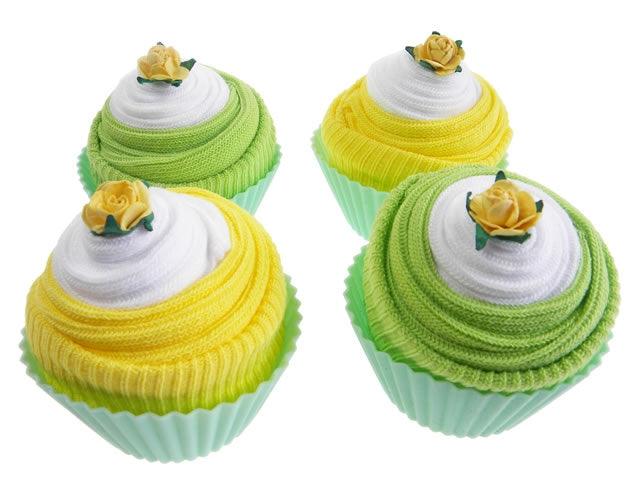 Box of Four Delicious Baby Sock Cupcakes - Green-Yellow - Say It Baby 