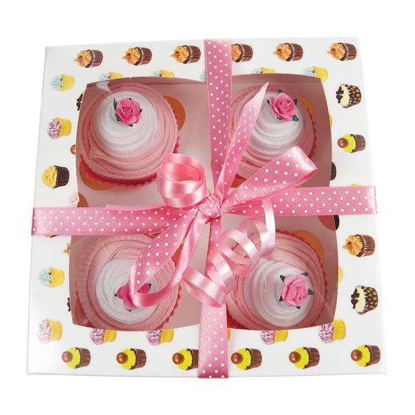 Box of Four Delicious Baby Sock Cupcakes - Pink - Say It Baby 