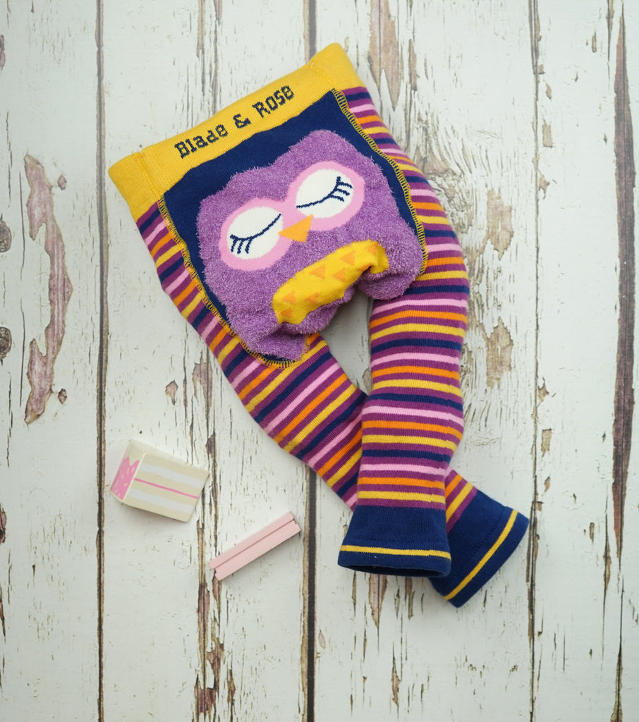Blade & Rose Betty Owl Leggings - bold, bright and fun! These fab leggings are multi-striped with a gorgeous fluffy Betty Owl design on the bum.. Sold by Say It Baby Gifts
