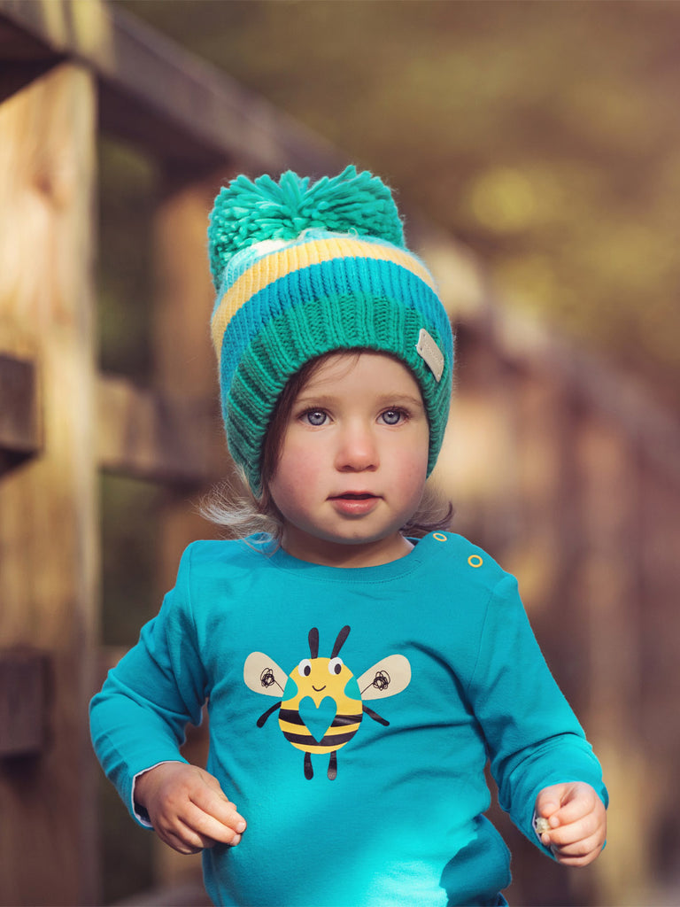 Blade & Rose Green and Mustard Bobble Hat - bold, bright and fun! A gorgeous colourful and cosy hat - perfect to keep little ones head warm.