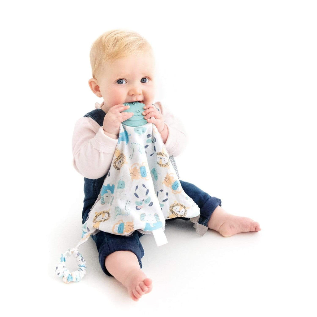 Cheeky Chompers Animals Comforter & Teether. This fab baby comforter by Cheeky chompers is super soft and snuggly and made from 100% cotton in a gorgeous cheeky animals print.
