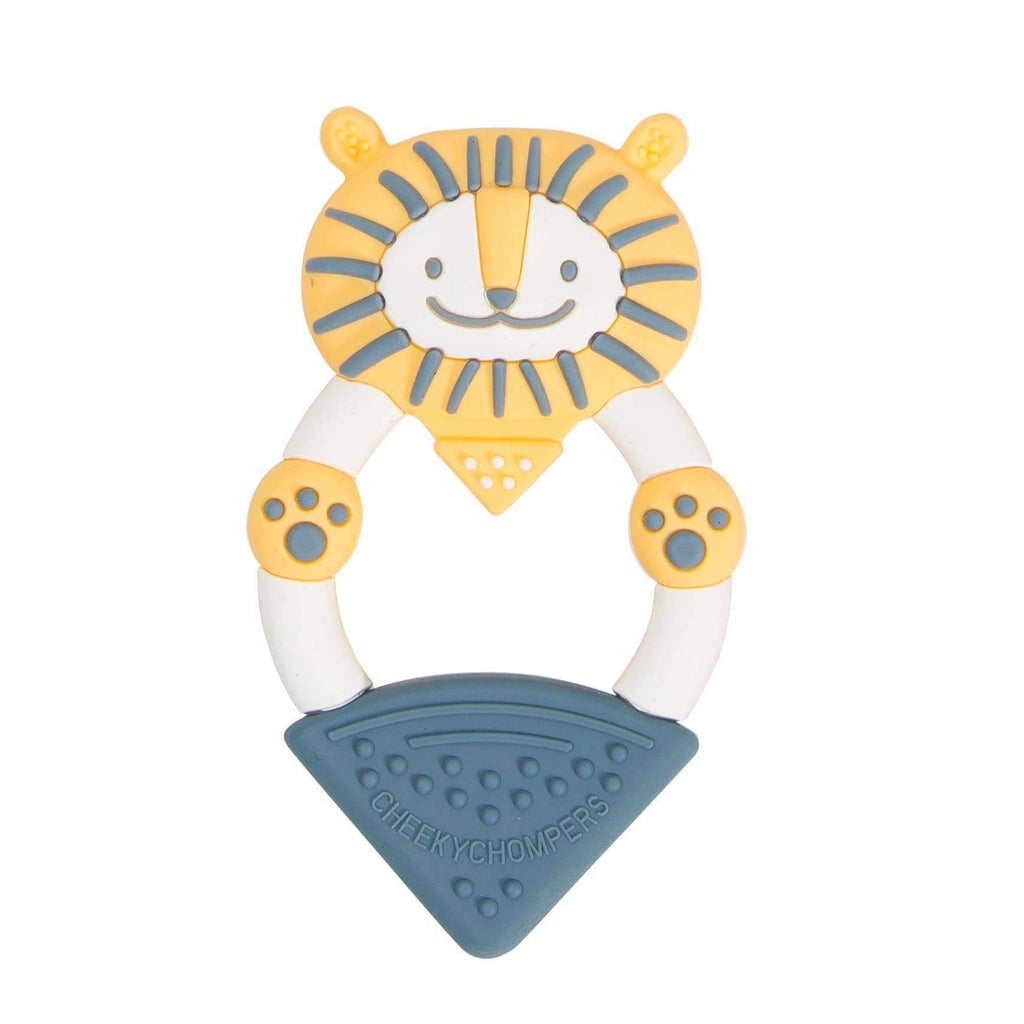 Cheeky Chompers Textured Animal Teether - Bertie the Lion. The teether also features different textures and each part of it offers a satisfying chew for little one including a dimpled design to massage gums and help new teeth break through. 