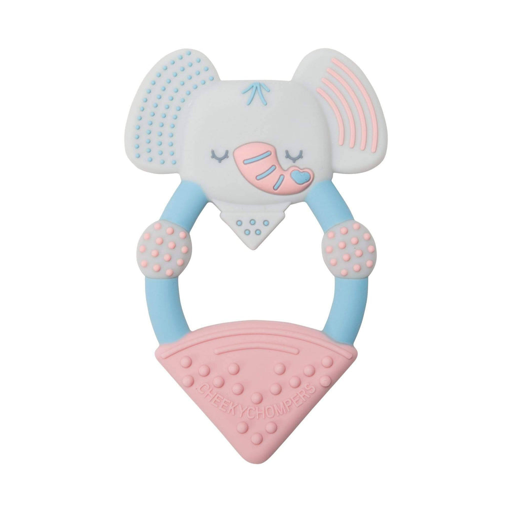 Cheeky Chompers Textured Animal Teether - Darcy the Elephant. This great textured teether by Cheeky chompers features Darcy the Elephant and is perfect for young gums to chew on!