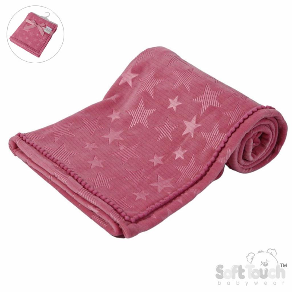 Dusky Pink Embossed Stars Pom Pom Trim Wrap - Say It Baby Gifts