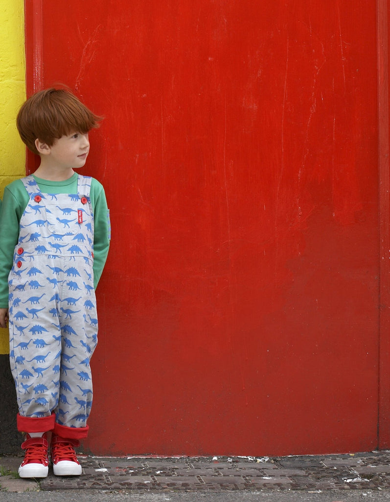 Toby Tiger Dinosaur Twill Dungarees These roaringly good dungarees a beautifully made with 100% GOTS certified organic cotton.