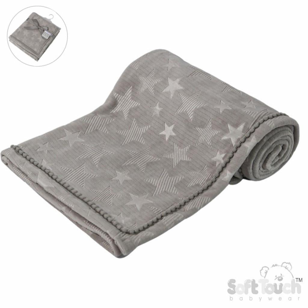 Silver Embossed Stars Pom Pom Trim Wrap - Say It Baby Gifts