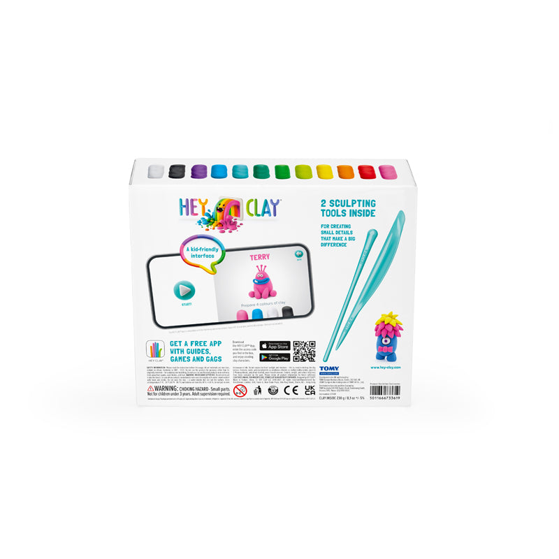 HEY CLAY Monsters Modelling Set- Sold by Say It Baby Gifts. Reverse box with instructions and free app.