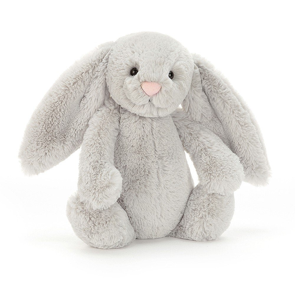 This super soft silvery bunny has gorgeous fur, long floppy ears and a cute bob tail. BAS3BSN Sold by Say It Baby Gifts