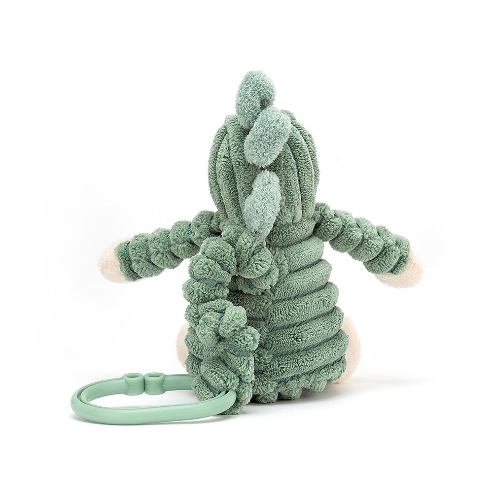 Jellycat Cordy Roy Dino Jitter Toy - a soft and squashy sage coloured dinosaur with cream paws and chunky cordy body. Say It Baby Gifts. Reverse view