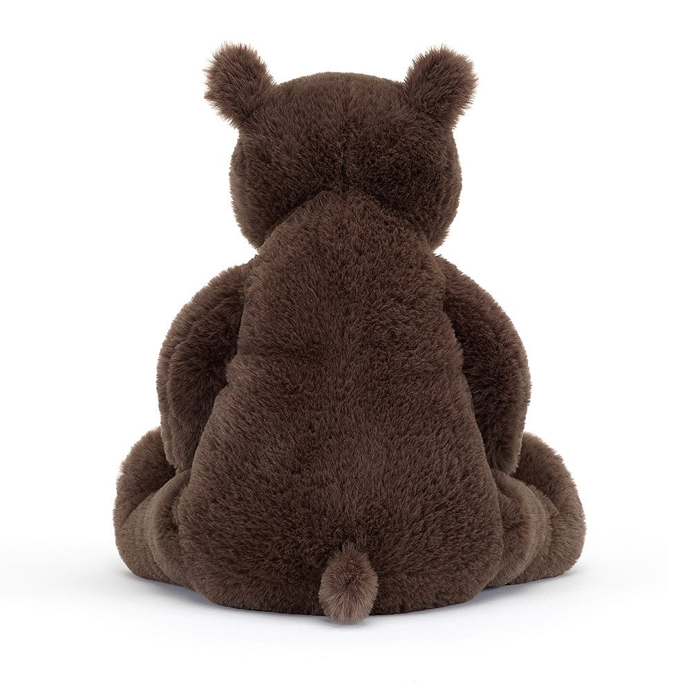Jellycat Knox Bear is a scrummy, chunky bear with a soft nougat snout and dark chocolate fur.  KNOX2B. Sold by Say it Baby Gifts